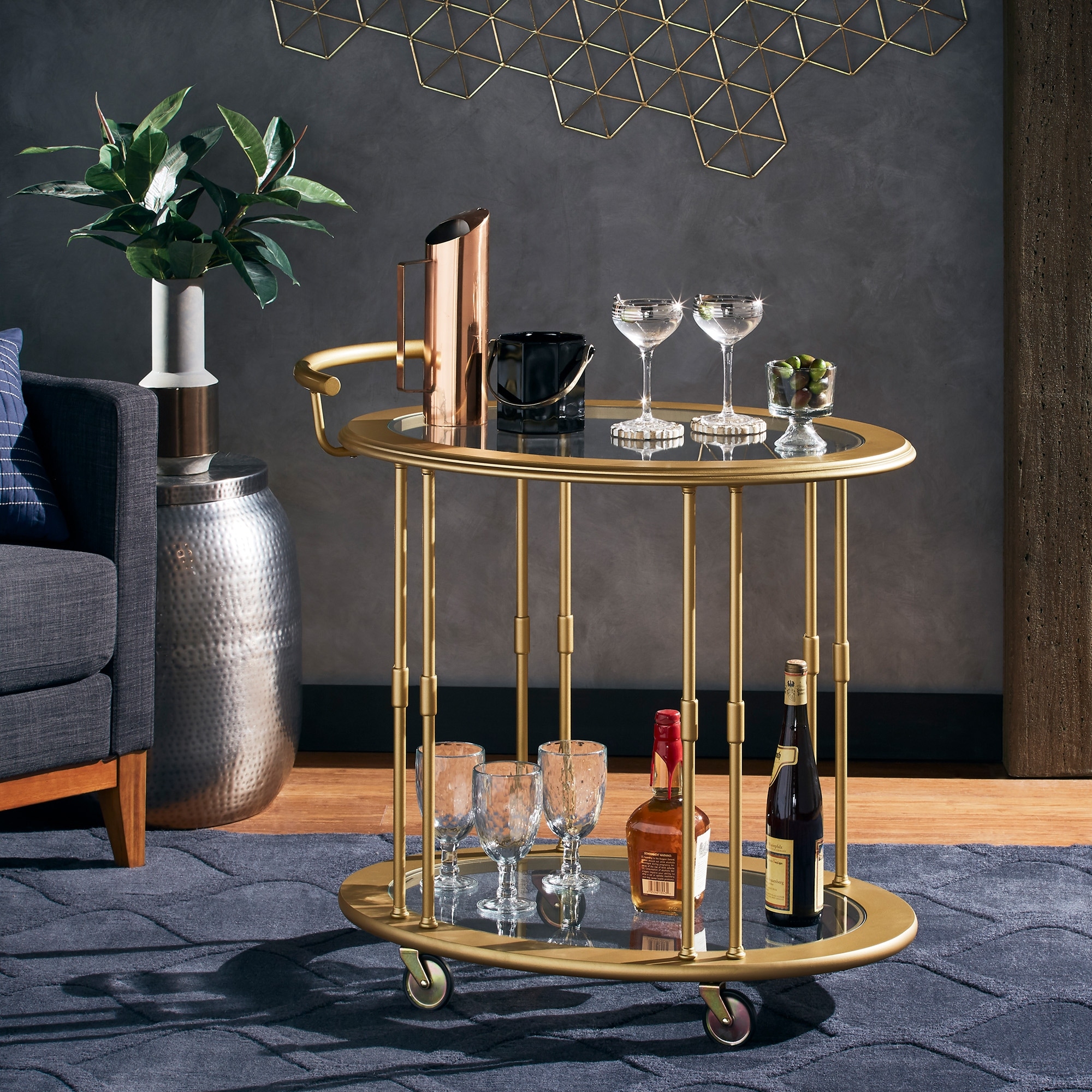 iNSPIRE Q Bold Chesleigh Gold Finish Oval Bar Cart