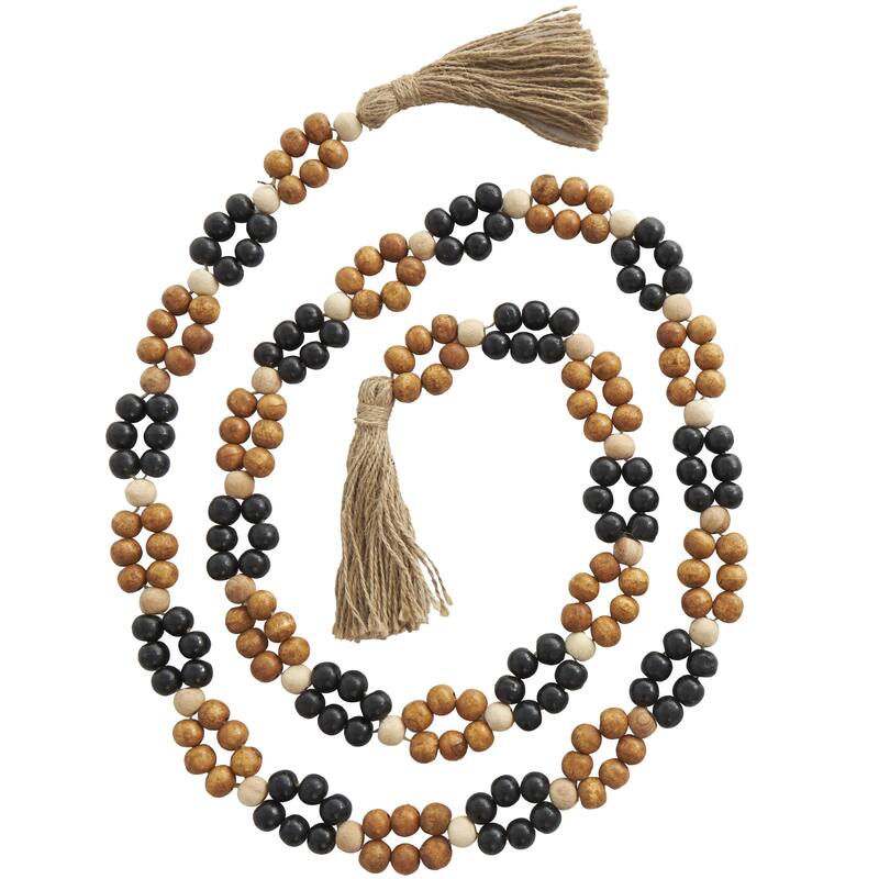 White Marble Handmade Round Extra Long Orb Beaded Garland with Tassel with Knotted Brown Jute - 1"W x 44"L x 1"H