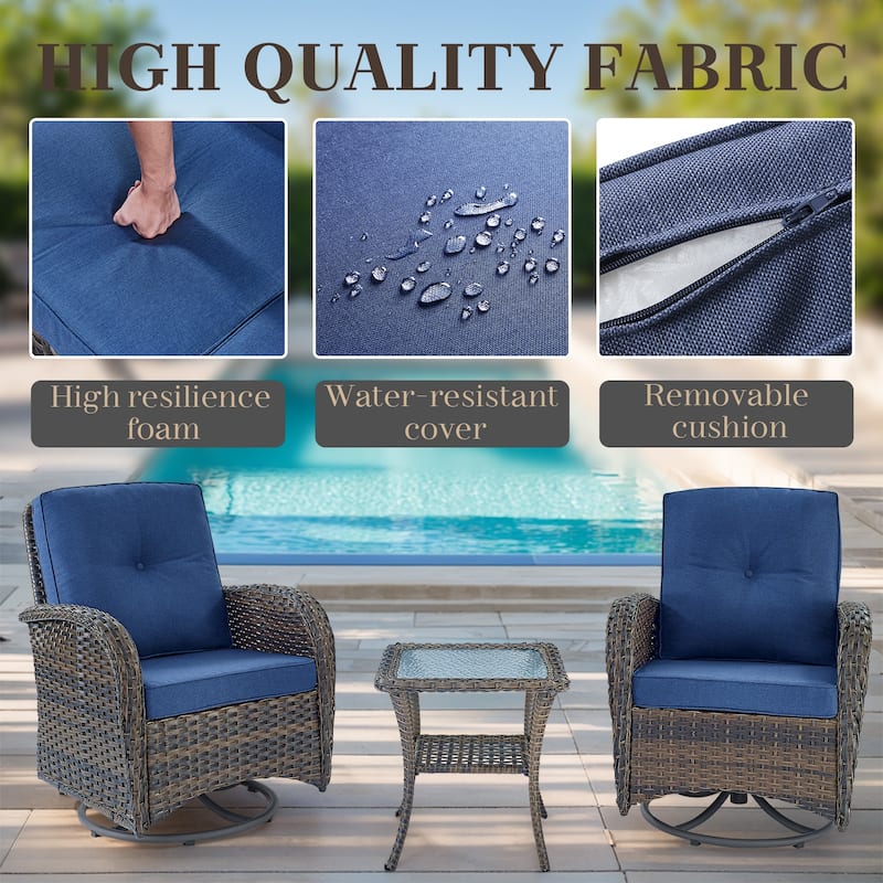 Outdoor Swivel Rocking Chairs with Side Table - Brown