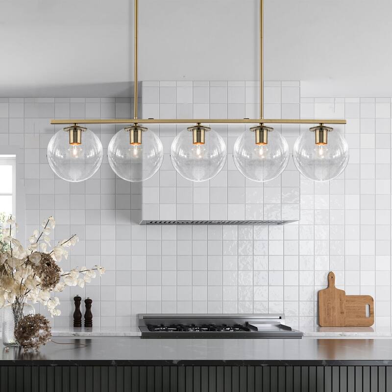 5 - Light 44" Large Globe Chandelier Kitchen Island Linear Pendant Light for Dining Room