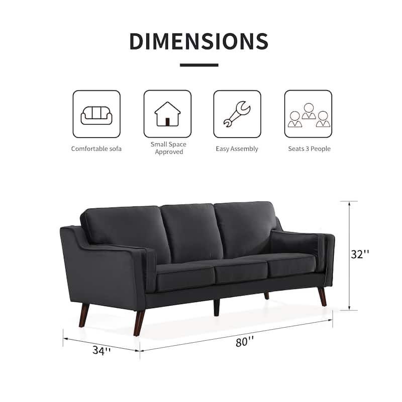 Sofa Couches Velvet 3-Seater Sofa with 5.9" Upholstered Cushion for Living Room/Apartment/Office