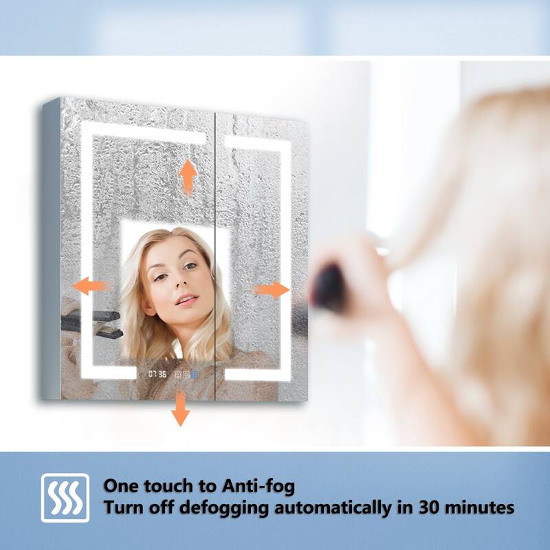 Aluminum Surface/Recessed Mount LED Medicine Cabinet with Mirror, Outlet and Shelves