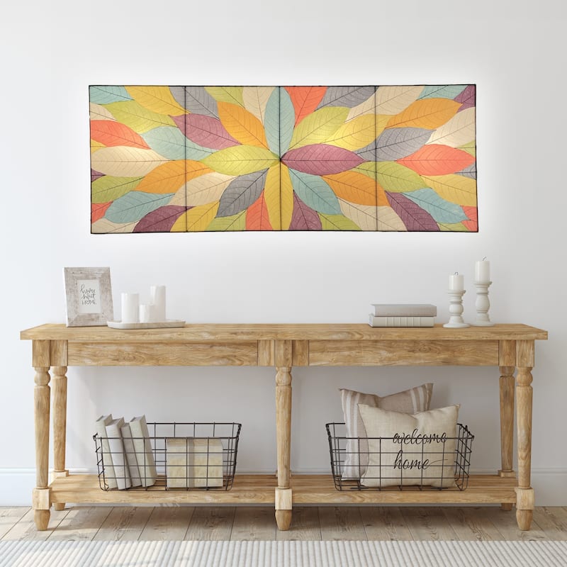 Eangee Handmade Sunburst Panel Wall Lamp, Cocoa Leaves Shade, 22 x 6 x 58 in. - 22 x 58 x 6 in