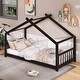 preview thumbnail 10 of 25, White Wood House Bed Twin Size - Playhouse Design, Sturdy Pinewood Frame Espresso