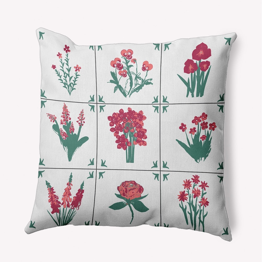 Framed Field Flowers Indoor/Outdoor Throw Pillow