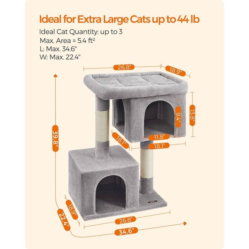 Plush Multi-Level Cat Tower with 2 Spacious Cat Caves and Scratching Posts