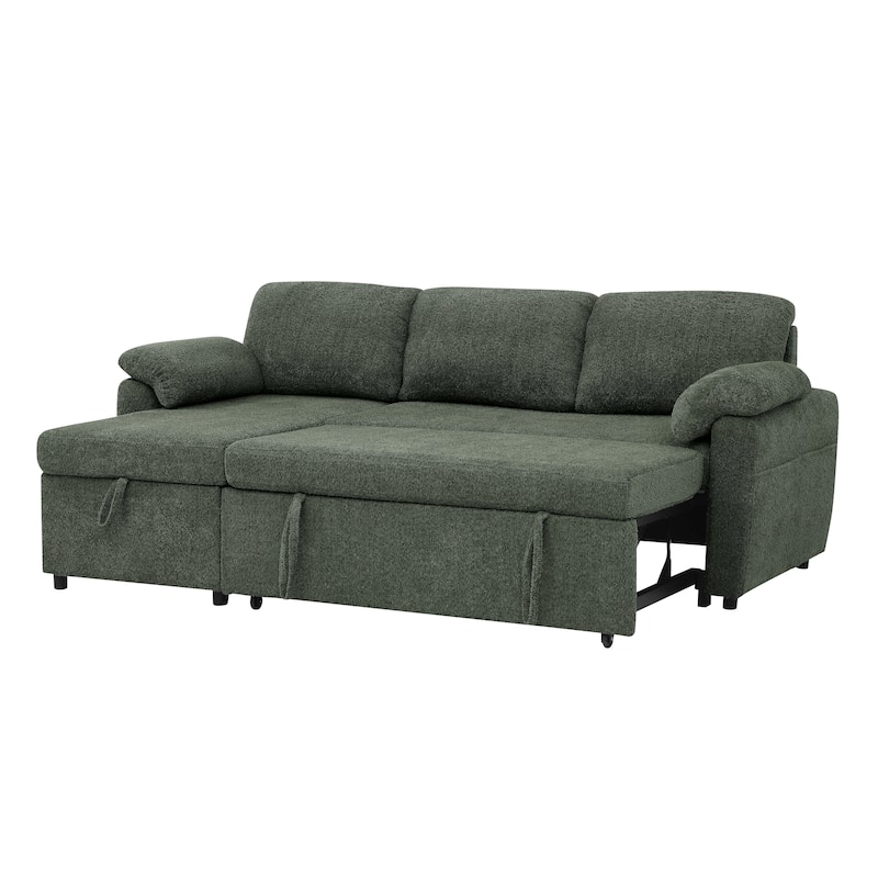 3 in 1 Convertible Sleeper Sofa Couch, 86.2 Inch L Shaped Sectional Sofa with Built In Storage Chaise and Pull Out Bed - Green