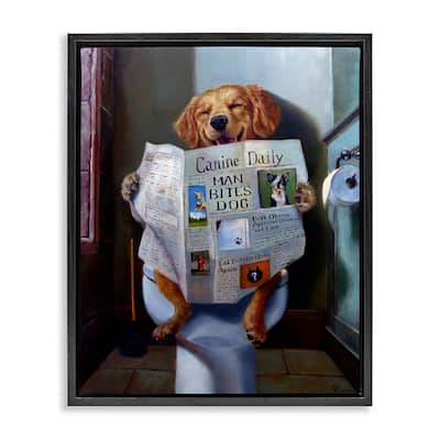 Stupell Dog Reading the Newspaper On Toilet Funny Painting Floater Frame - Multi-Color