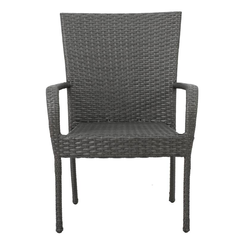 Roomfitters Outdoor Wicker Stacking Chairs, Transitional PE Rattan with Curved Armrests