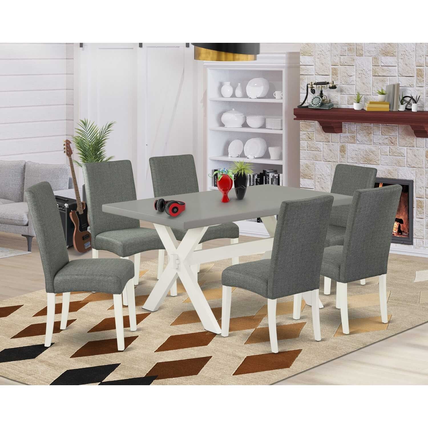 7-Piece Rectangle Natural Oak Finish Solid Wood Top Dining Table with 6-Chairs with