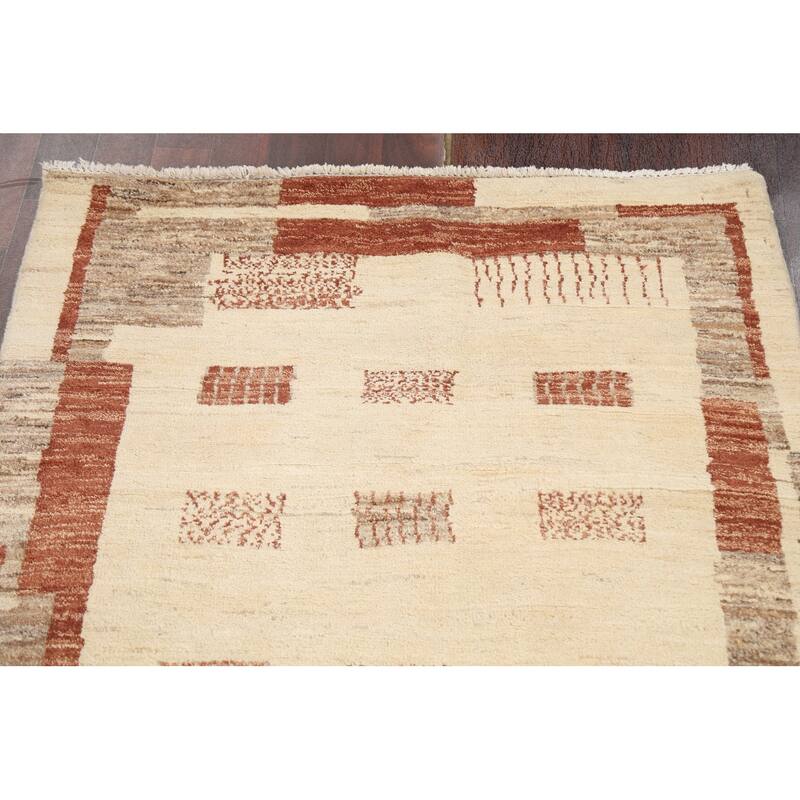 Wool Geometric Gabbeh Kashkoli Oriental Area Rug Hand-knotted Carpet - 3'5" x 5'3"