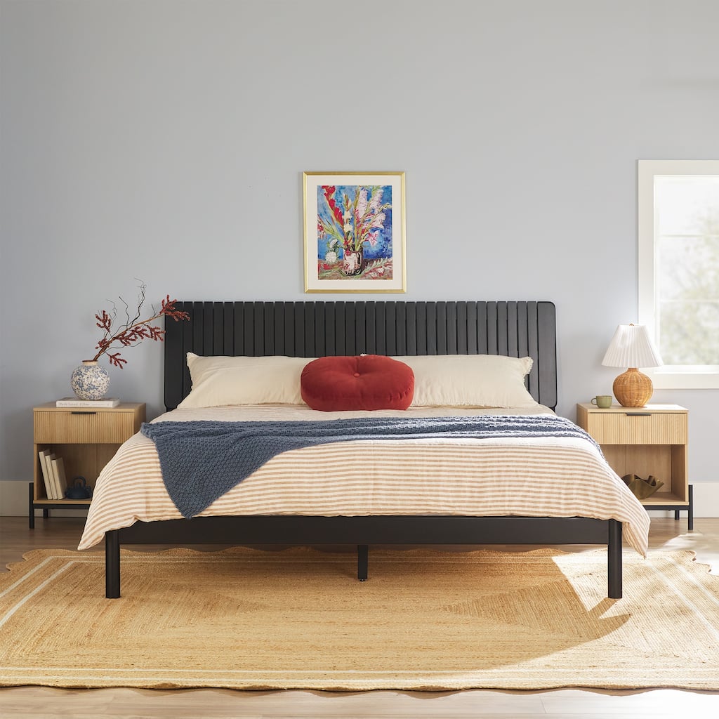 Walker Edison Slatted Headboard Modern King Bed