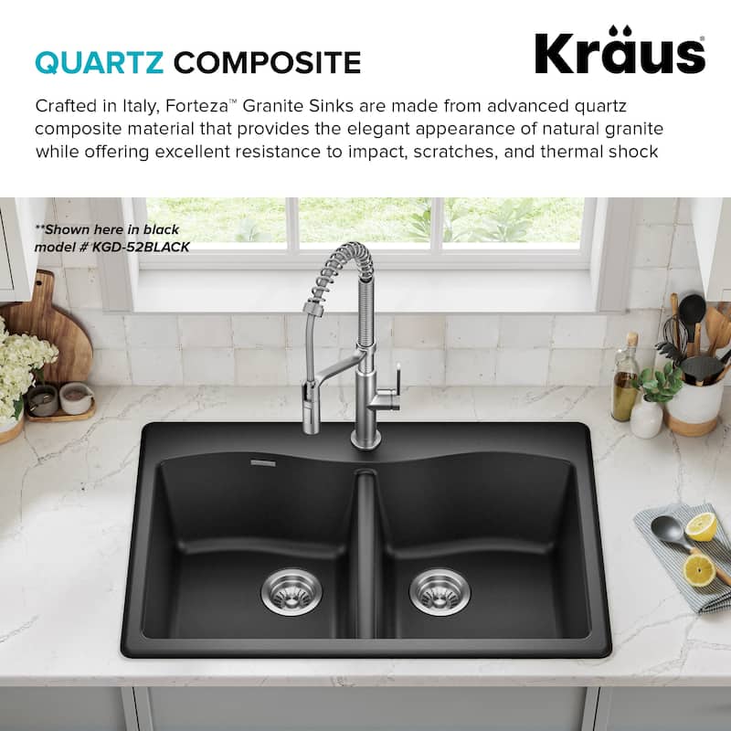 KRAUS Forteza Granite 33 inch 50/50 Undermount Drop-in Kitchen Sink