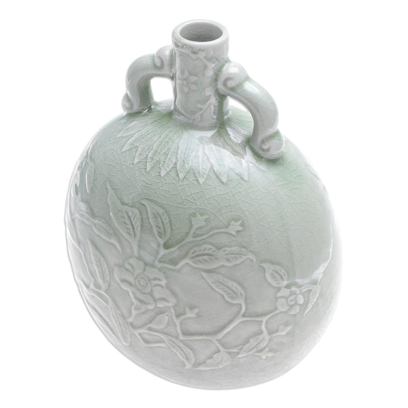 Novica Handmade Flower Bunch Celadon Ceramic Vase