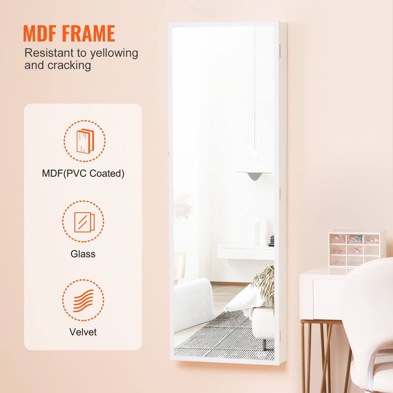Wall Mounted Jewelry Cabinet with Full-Length Mirror and Lock