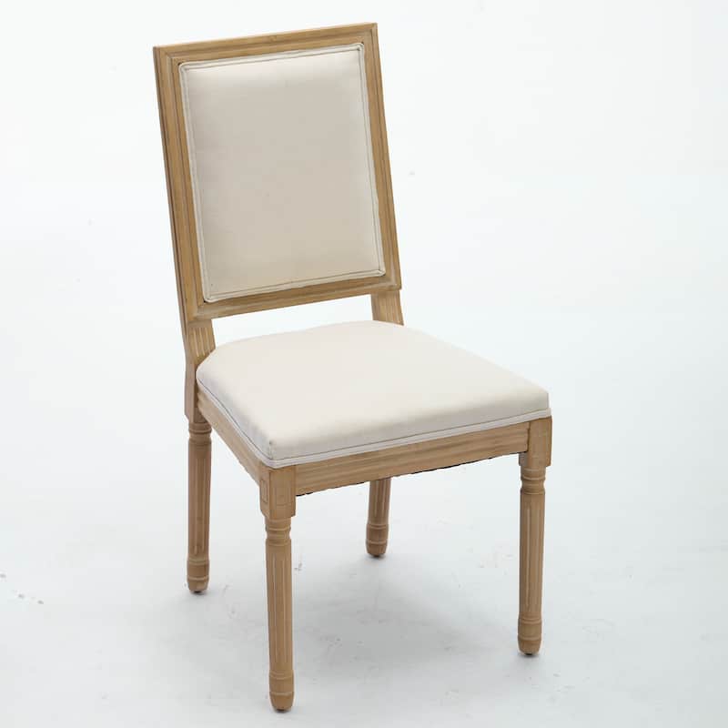 French Decor Dining Chairs Set of 2, with Square Backrest and Exquisitely Carved Solid Wood Frame