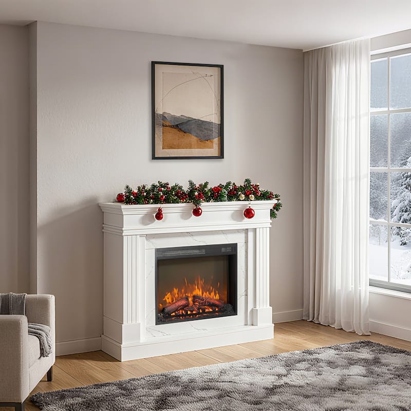 44" Electric Fireplace with Mantel,23" Fireplace Insert Heater, Realistic Log and Flame Effect, Remote Control, Timer