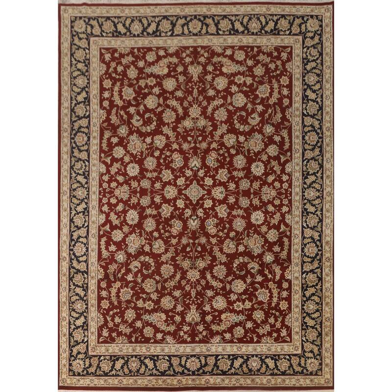 All-Over Floral Kashan Chinese Area Rug Hand-Knotted Wool Carpet - 8'7" x 11'7"