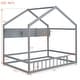 preview thumbnail 12 of 15, Full Size Wooden House Bed Kids Bed with Fence and Roof with Storage Shelf,Solid Construction For Bedroom