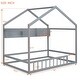 preview thumbnail 3 of 7, Wooden Full Size House Bed with Roof and Storage Shelf, Kids Bed with Fence