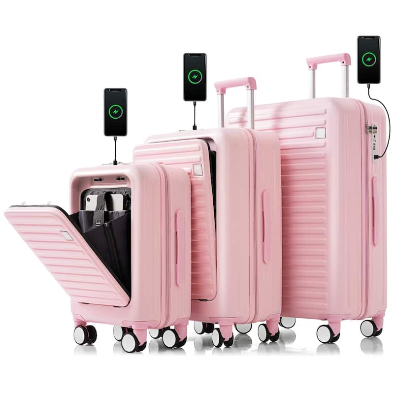 Luggage Set of Three, ABS Hard Shell Luggage with Spinner Wheels