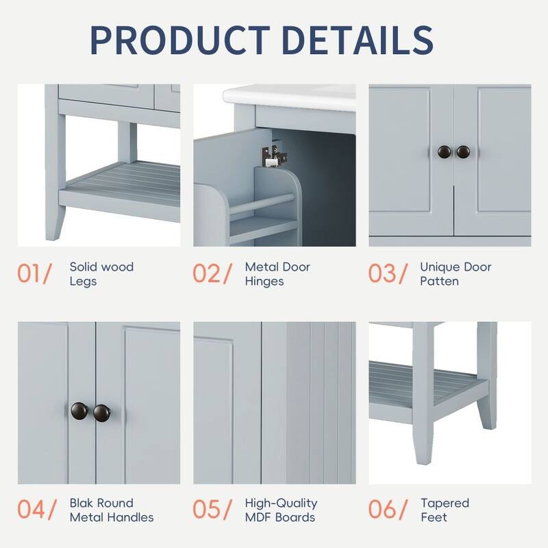 30" White Modern Sleek Bathroom Vanity