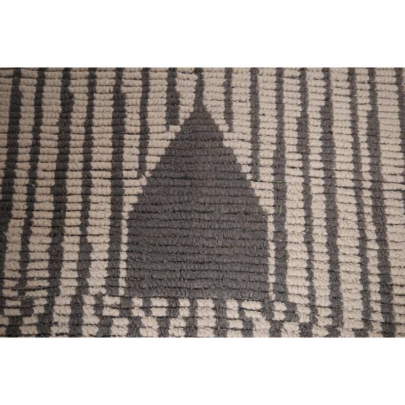 Striped Moroccan Oriental Area Rug Hand-Knotted Wool Carpet - 7'11"x 10'8"