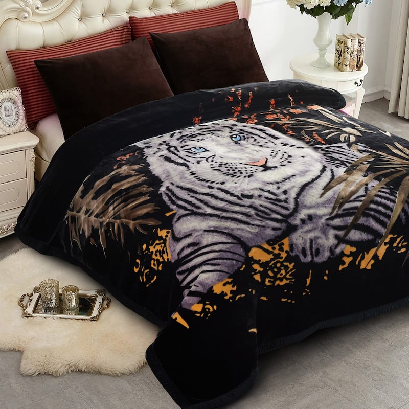 2 Ply A&B Printed Raschel Bed Blanket 85" x 95"-10 Pounds
