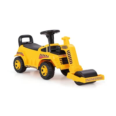 Kids Ride On Road Roller Toy Construction Vehicle with Steering Wheel Engine Sound and Under Seat Storage for Toddlers