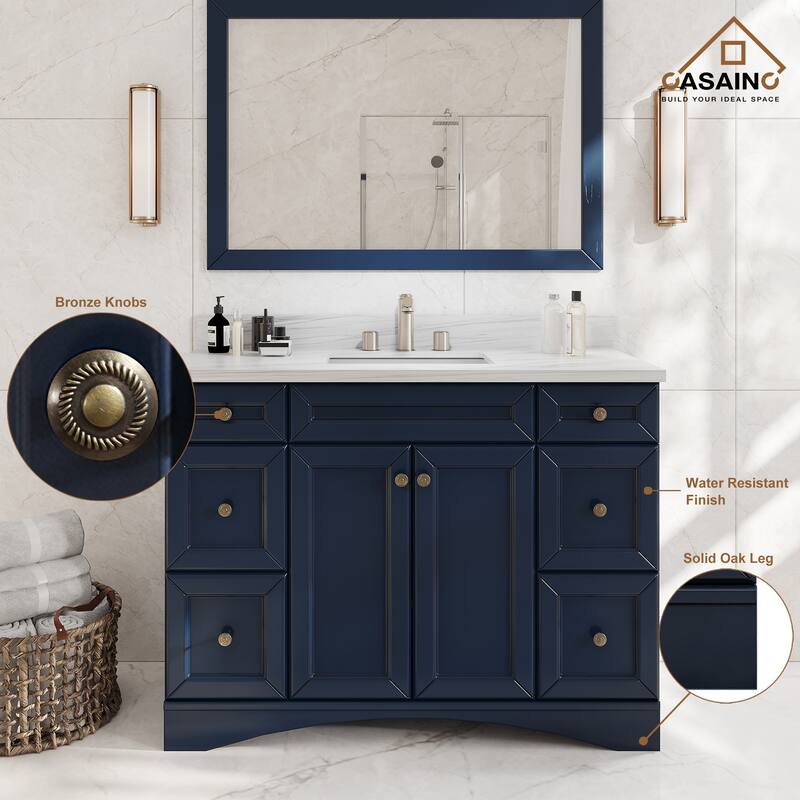 48 in. W x 22 in. D x 35.4 in. H Bath Vanity in Navy Blue with White Top and Basin