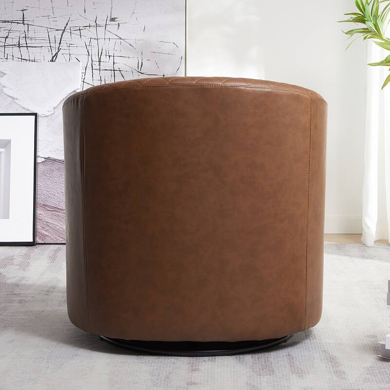KINWELL 29" Wide Tufted PU Leather Swivel Barrel Chair
