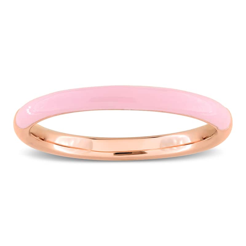 Miadora Casual Pink Enamel Band Ring in Rose Silver