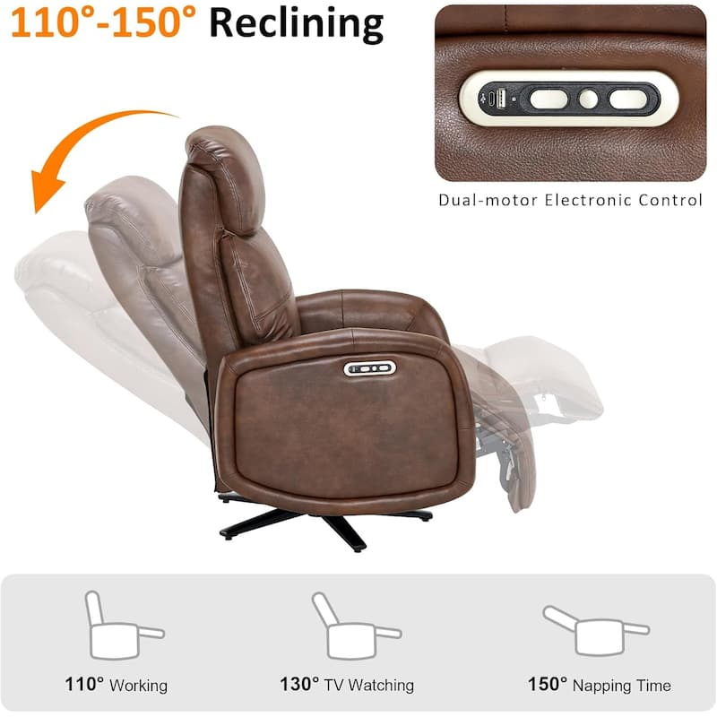 MCombo Dual Motor Power Recliner Chair for Adults, Modern Faux Leather Electric Swivel Recliner with USB Charging