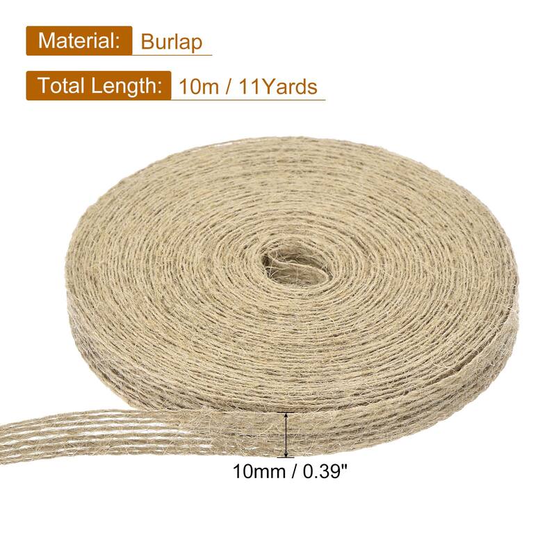 Burlap Fabric Ribbon, Natural Fabric Burlap Jute Ribbon - Jute Color - 0.39inch x 11 yards