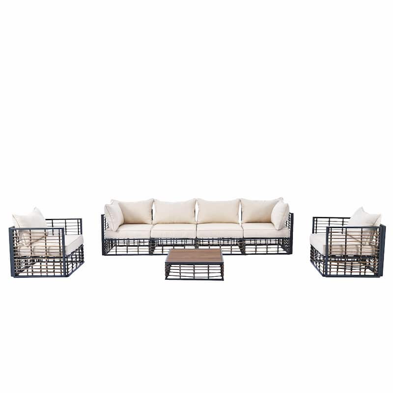 Modern Minimalist 7-Piece Metal Patio Sectional Sofa Set