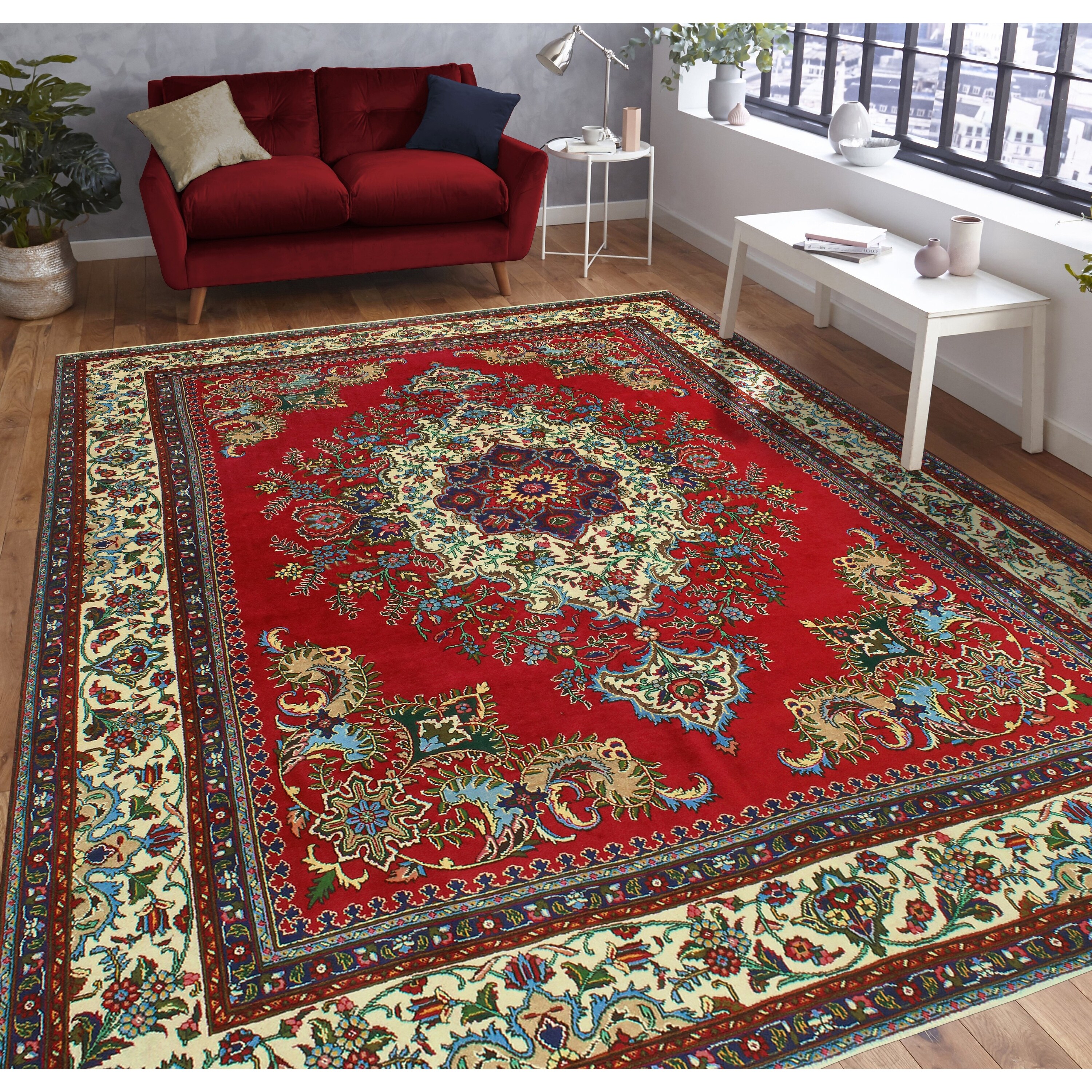 Fine Vintage Distressed Georgian Red/Ivory Rug - 9'11