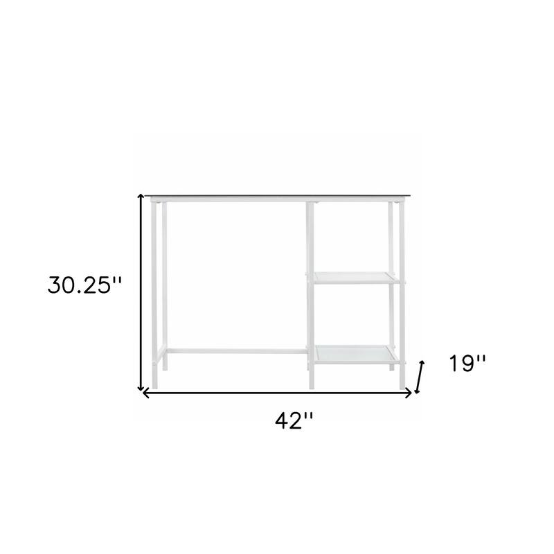 Clear Glass White Metal Rectangular Writing Desk with Shelves