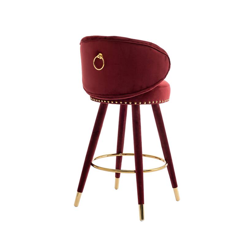 Set of 2 Counter Height Velvet Bar Stools with Solid Wood Legs