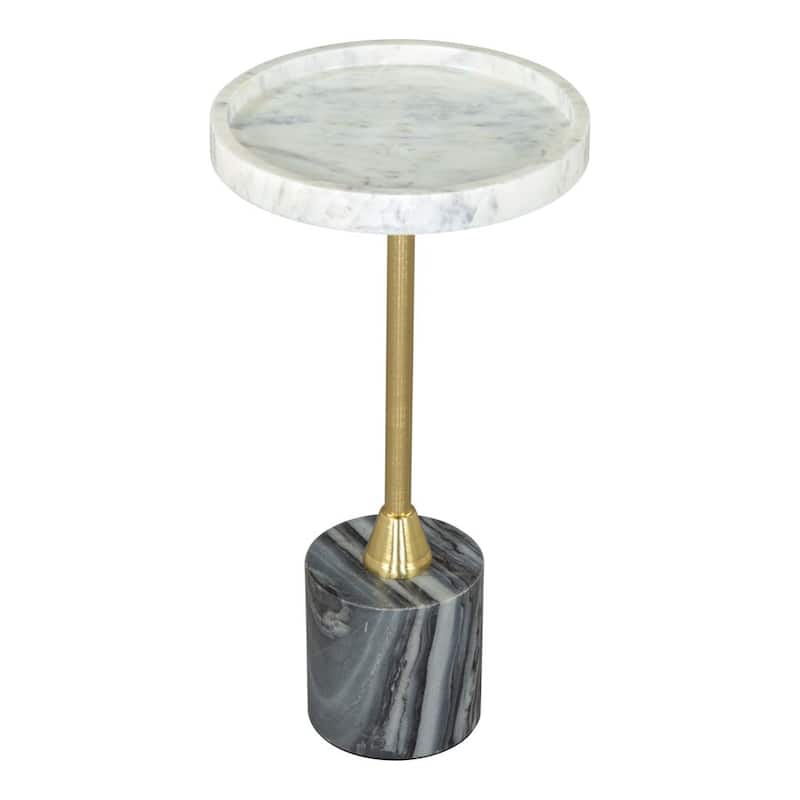 HomeRoots 22" Gold Gray And White Marble And Iron Round Pedestal End Table - 10' X '22' X '10