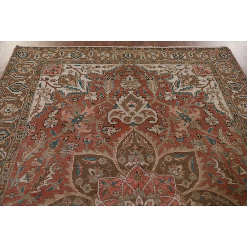 Hand Knotted Oriental 100% Wool Carpet Traditional Floral Red Heriz Area Rug - 9' 3'' X 6' 4''