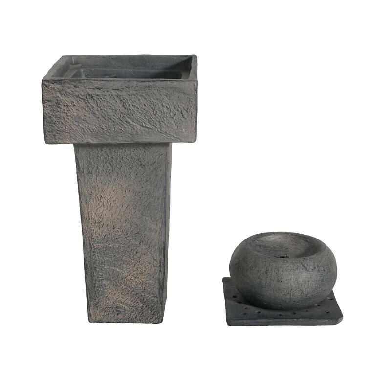 Roomfitters 25.5" Minimalist Modern Column Outdoor Fountain with LED Lights, Concrete Tiered Water Curtain for Patio, Gray