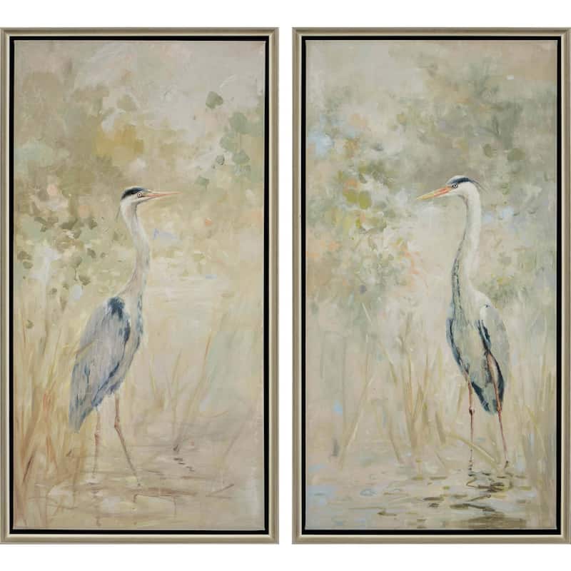 Wading Heron S/2 - Giclee on Canvas - 42 X 22 X 3 - Plastic - Silver