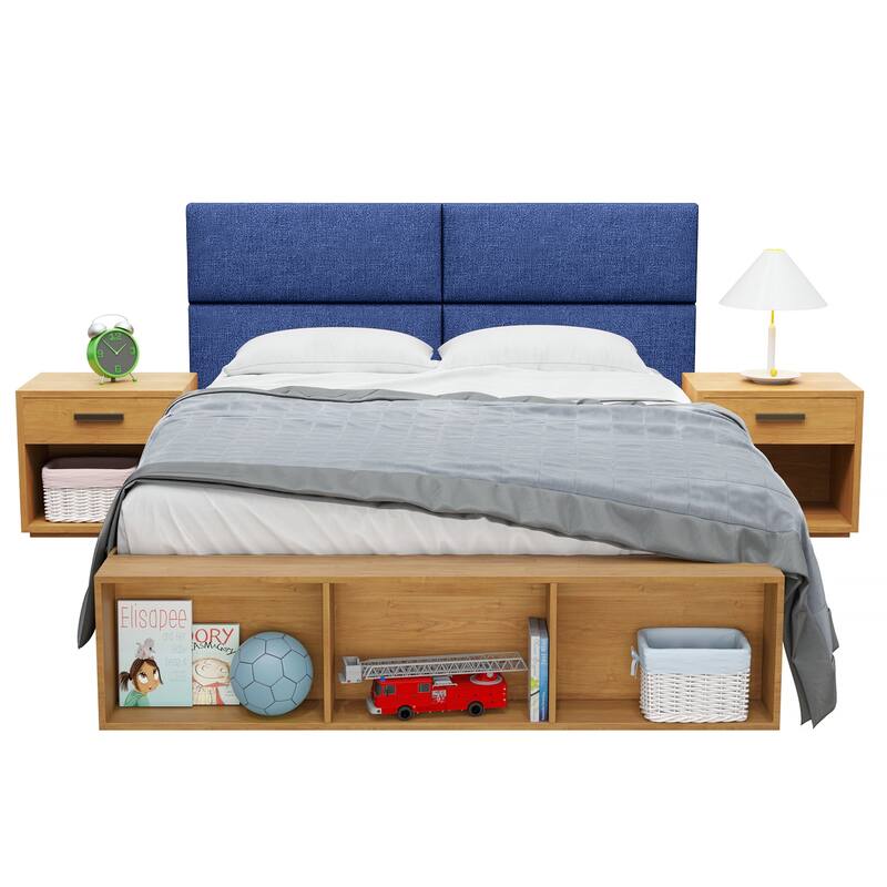 Jaxx Panelist Modern Padded Headboard - Set of 4 Fun Color Panels for Kids - Soft Suede - Royal Blue - Queen