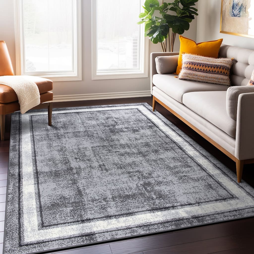 World Rug Gallery Contemporary Distressed Bordered Area Rug