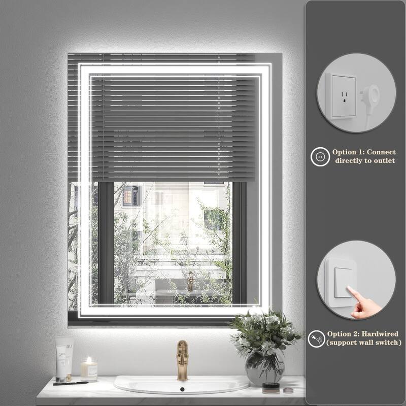 24x32 Inch Frameless LED Bathroom Mirror,Smart Mirror - White