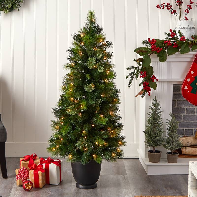 4.5’ Pre-Lit Potted Artificial Christmas Tree, Clear Lights - 4.5 Foot
