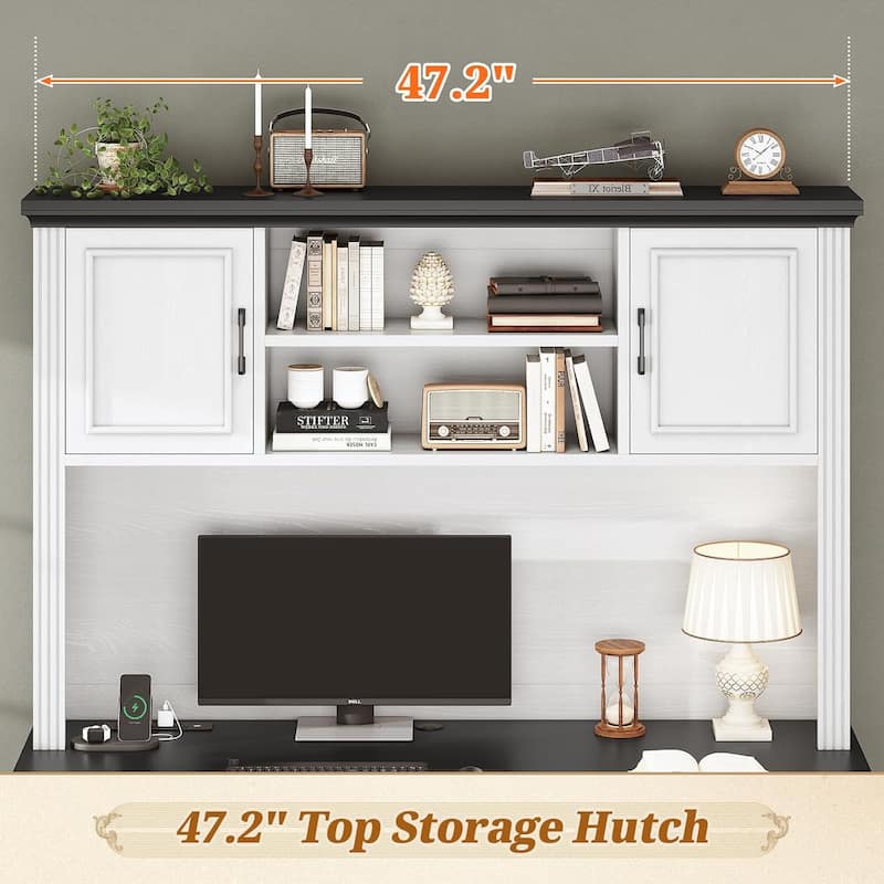 Farmhouse Executive Desk Home Office Desk File Drawer Monitor Stand Power Outlet