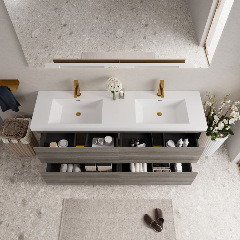 Freestanding Bathroom Vanity with White Stone Resin Top