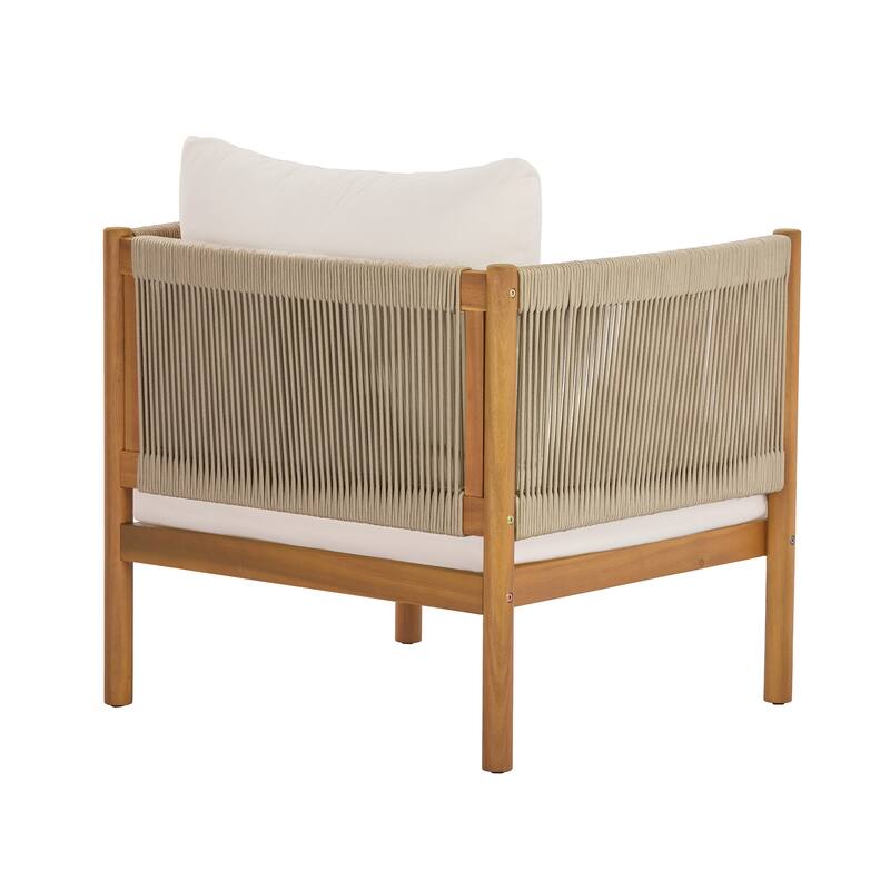 Christopher Knight Home - Outdoor Acacia Wood Club Chair with Rope Panels and Cushions