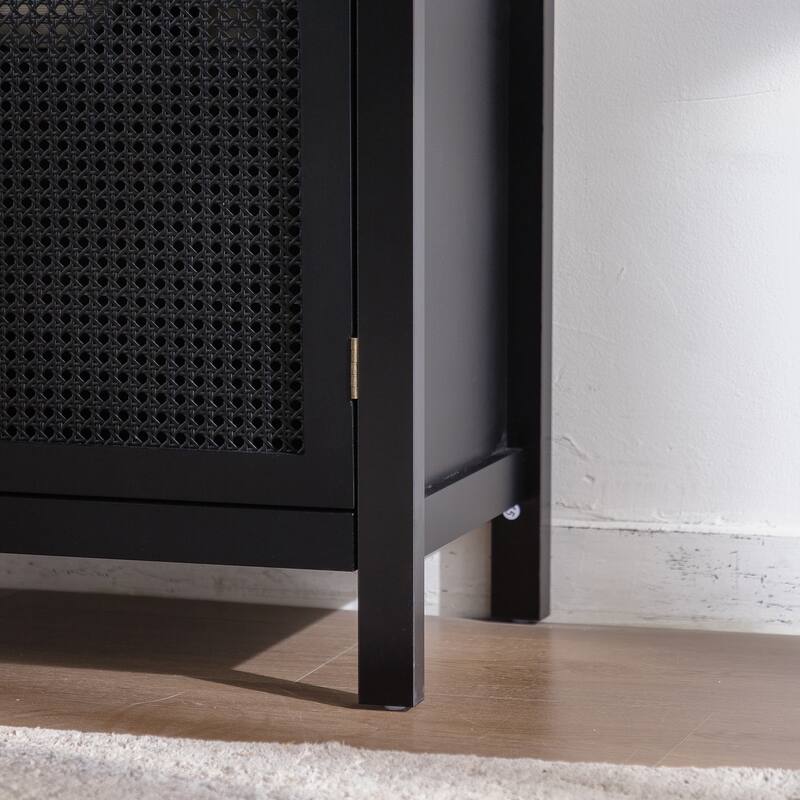 Accent Cabinet with Arched Rattan Doors, Multi-Functional Narrow Storage Cabinet, Buffet Cabinet with Adjustable Shelf